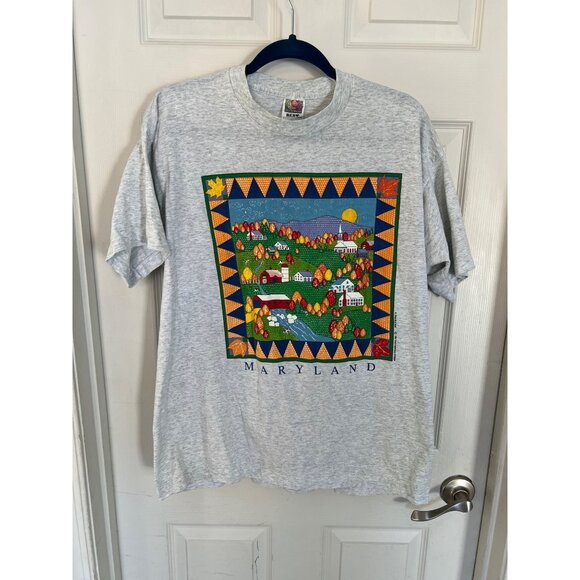 Fruit of the Loom Tops - Vintage 1992 Single Stitch Maryland Fall Themed Short Sleeve T-shirt Size XL